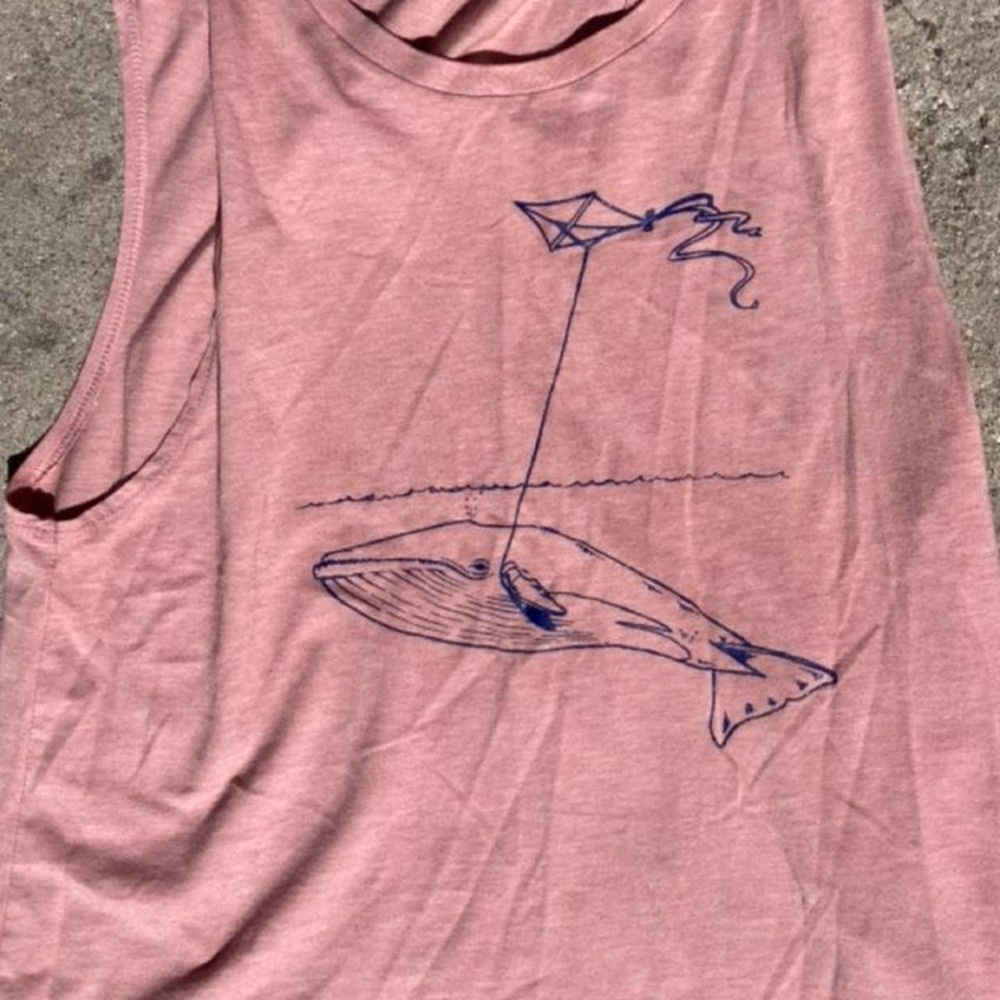 Whale flying a kite Pink Next Level tank from artist animal instincts size L